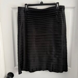 JS Collections Black Tiered Ruffle Pencil Skirt Satin Layered Knee Length Sz 14